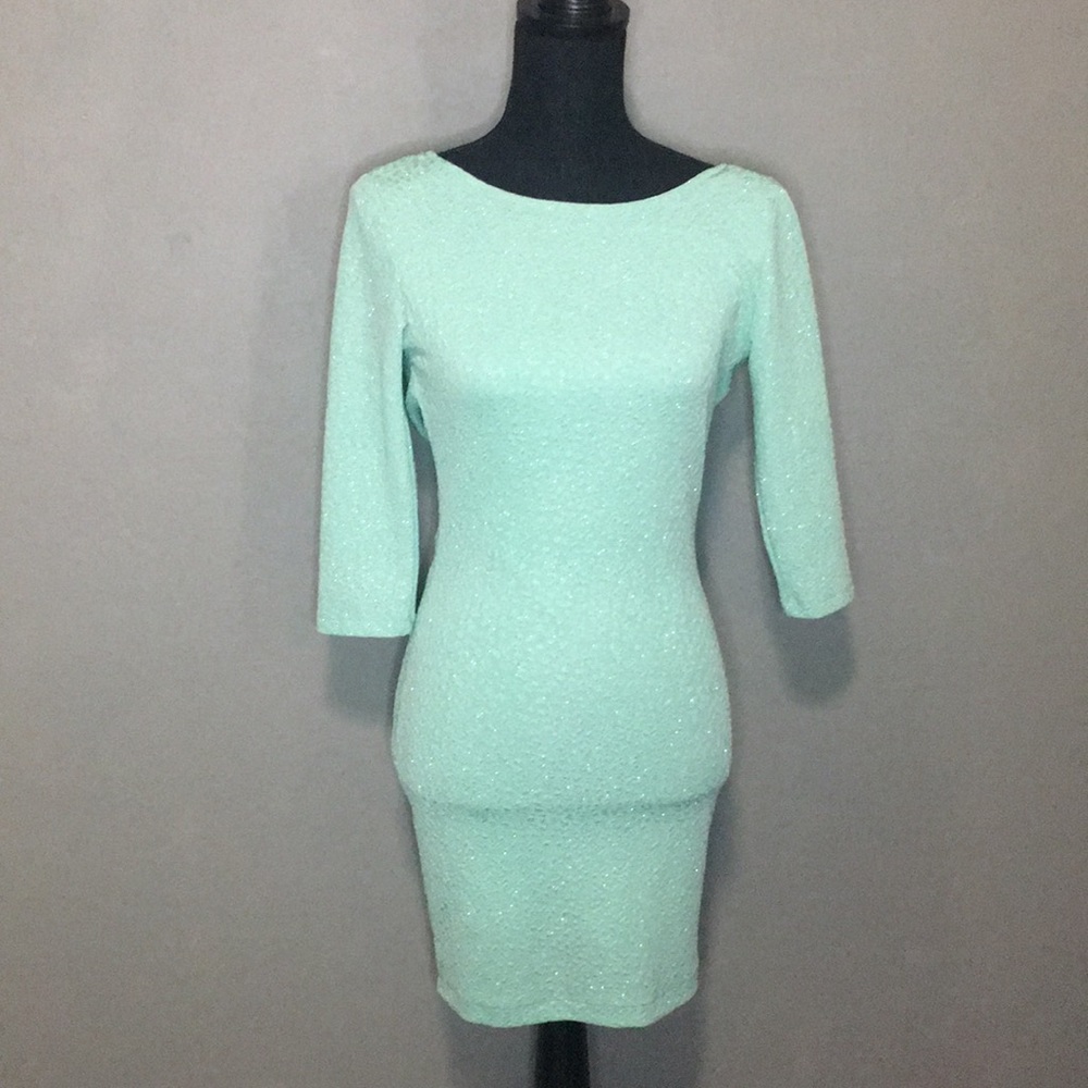 Sparkly mint draped back dress